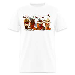 Skeleton Coffee Cups Halloween T Shirt - white