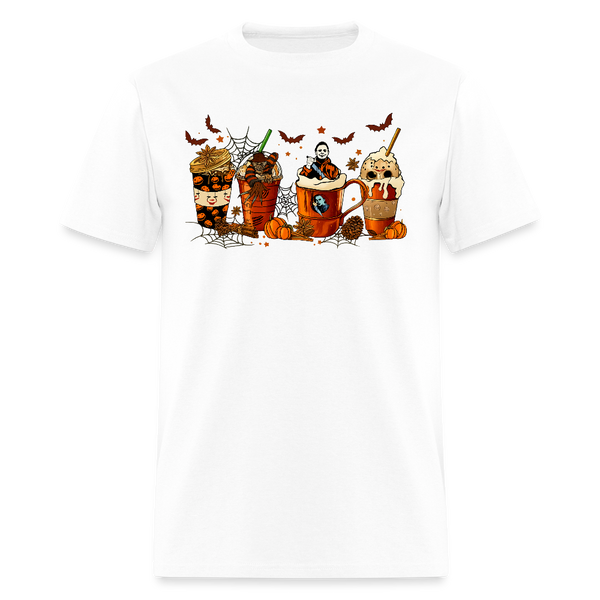 Skeleton Coffee Cups Halloween T Shirt - white