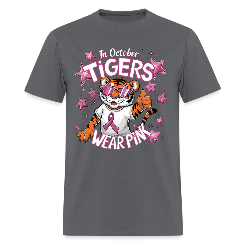 In October Tigers Wear Pink Breast Cancer Awareness Month T Shirt - charcoal