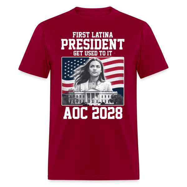 First Latina President Get Used to It T Shirt - dark red