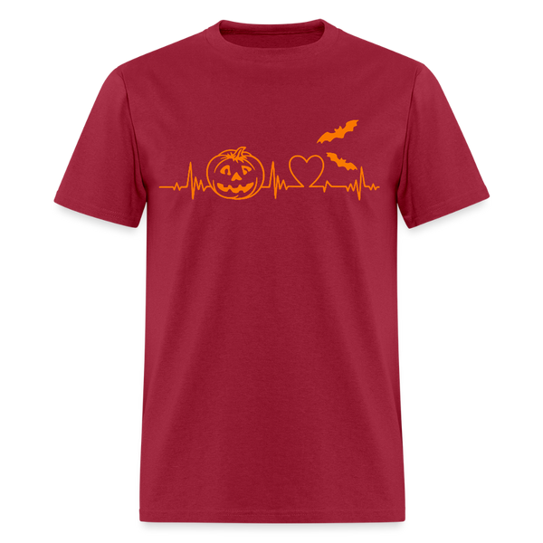 Halloween Pumpkin Heartbeat T Shirt - dark red
