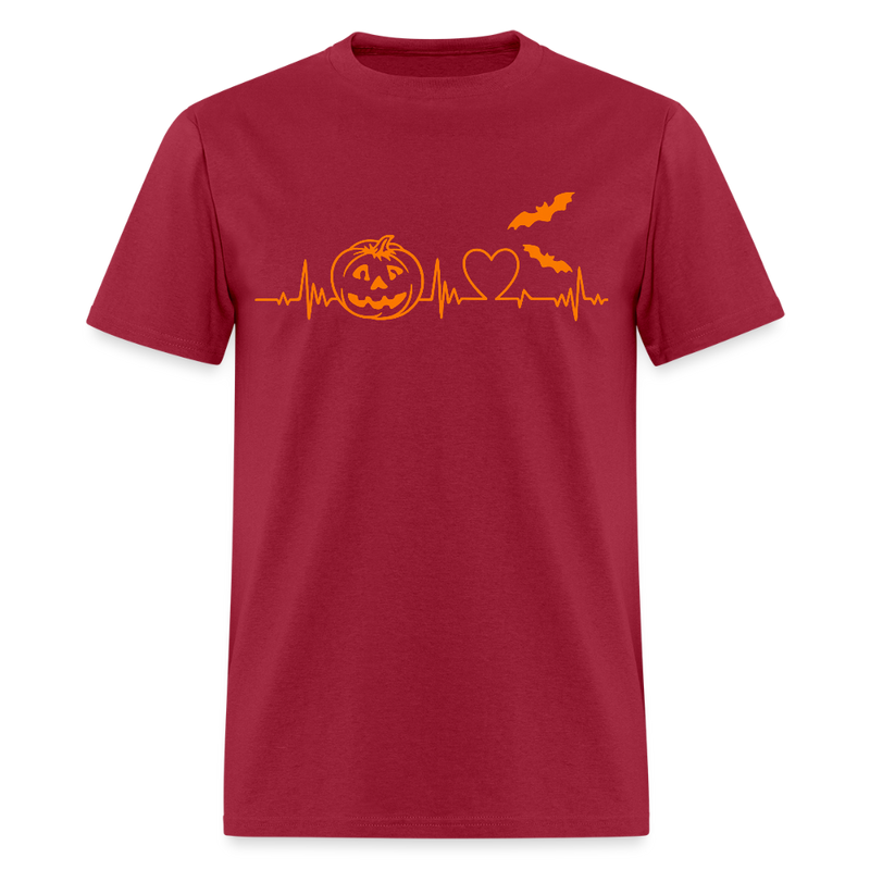 Halloween Pumpkin Heartbeat T Shirt - dark red