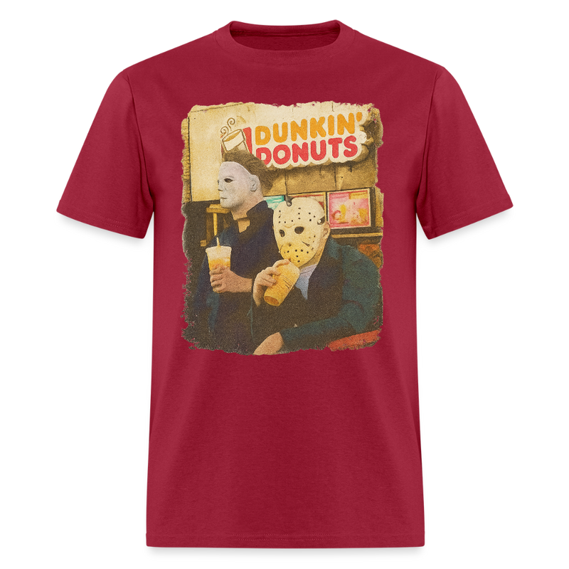 Michael and Jason Dunkin Donuts Halloween T Shirt - dark red