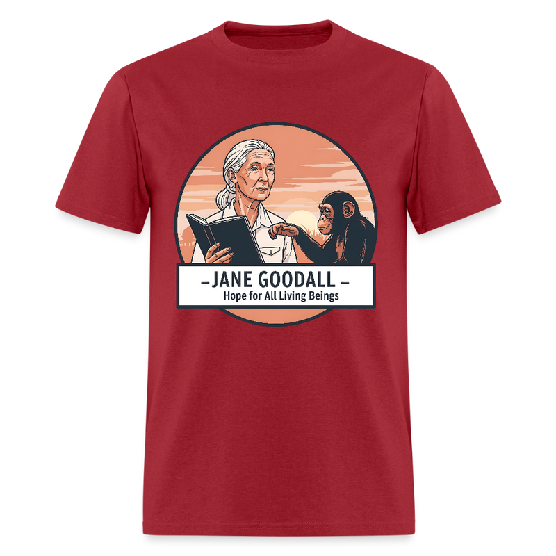 Jane Goodall Hope For All Living Beings T Shirt - 2 - dark red