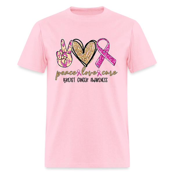 Peace Love Cure Breast Cancer Awareness Month T Shirt - pink