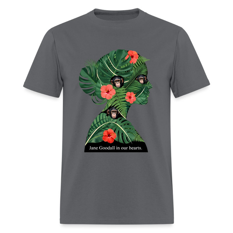 Jane Goodall In Our Hearts T Shirt - charcoal