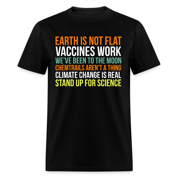 Earth Is Not Flat Vaccines Work T Shirt - black