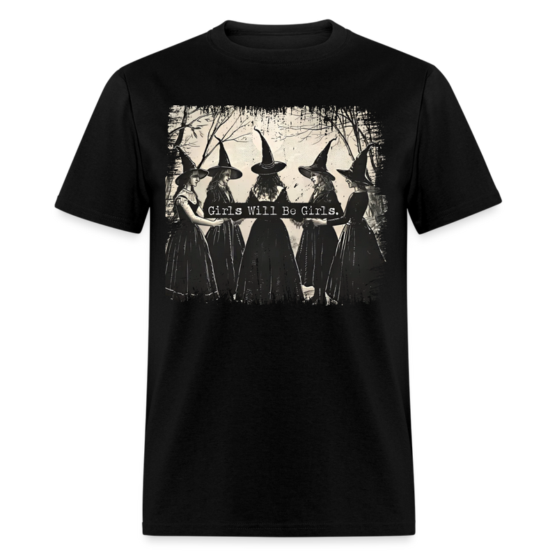 Vintage Girls Will Be Girls Witch T Shirt - black