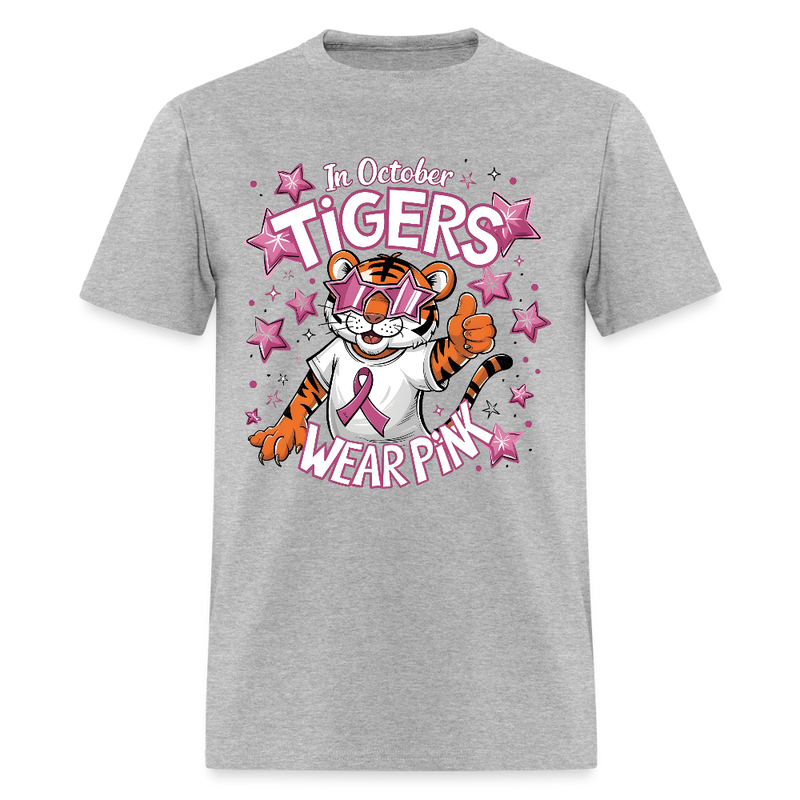 In October Tigers Wear Pink Breast Cancer Awareness Month T Shirt - heather gray