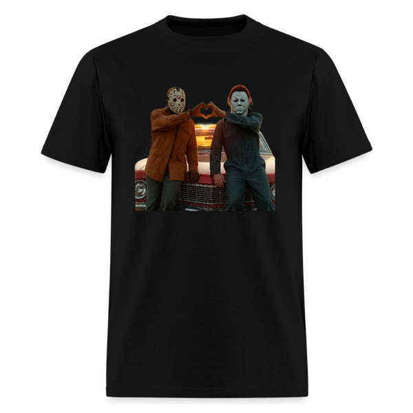 Michael and Jason Heart Hands Halloween T Shirt - black
