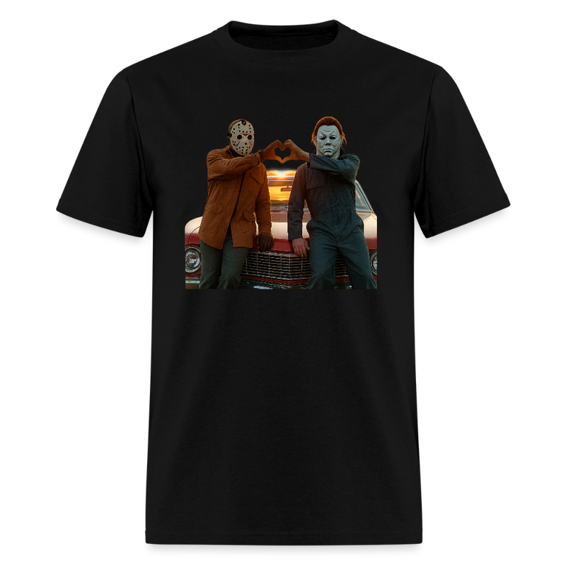 Michael and Jason Heart Hands Halloween T Shirt - black