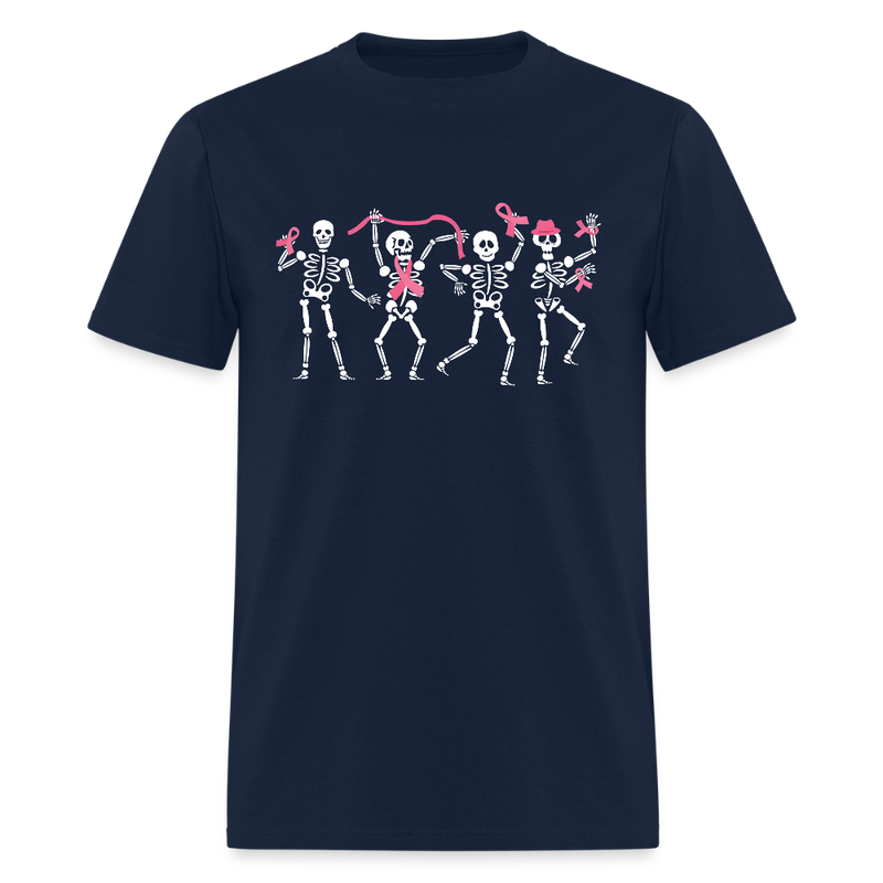 Dancing Skeletons Pink Ribbon Breast Cancer Awareness Month T Shirt - navy