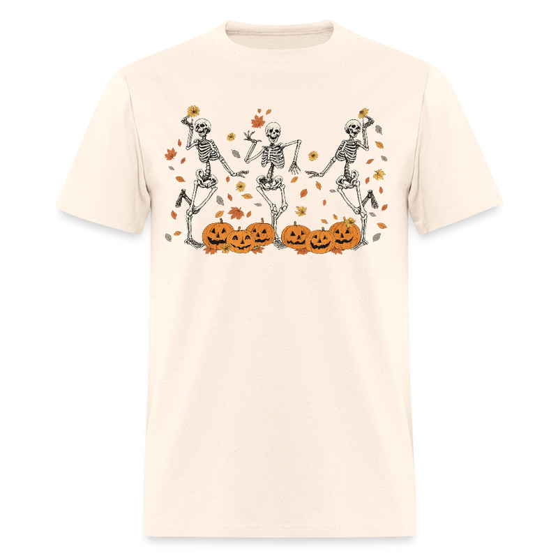 Dancing Skeleton Autumun Halloween T Shirt - natural