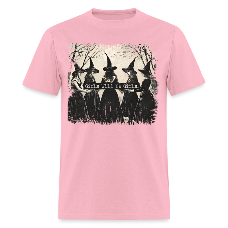 Vintage Girls Will Be Girls Witch T Shirt - pink
