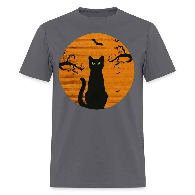 Black Cat Halloween T Shirt - 2 - charcoal