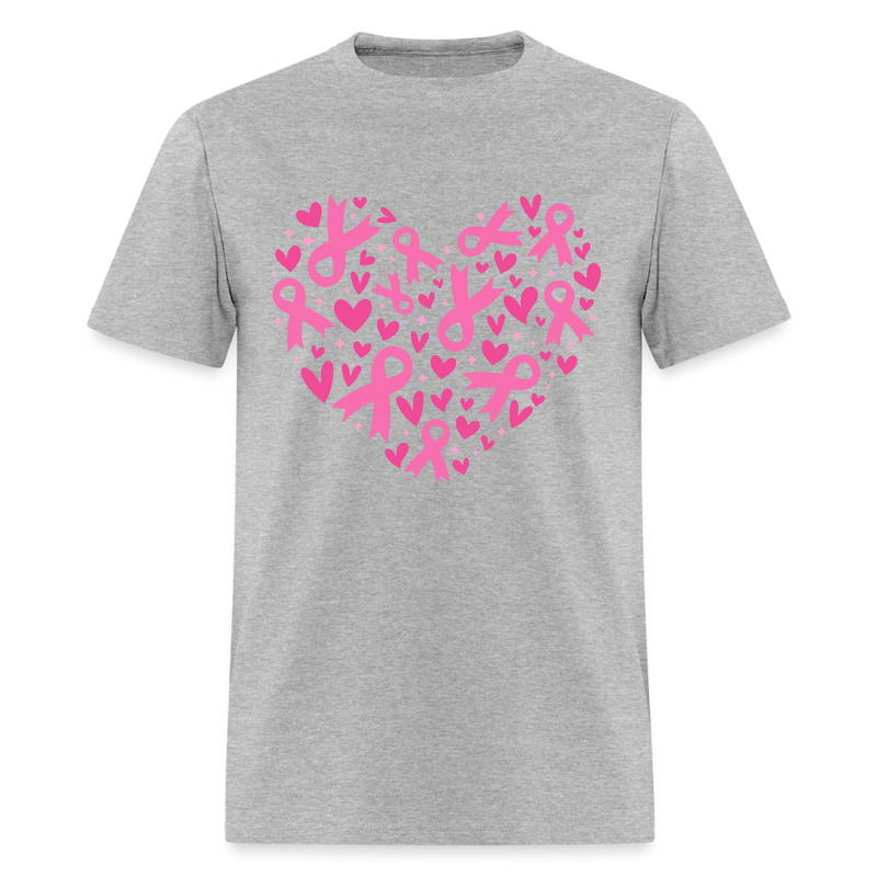 Heart Ribbons Breast Cancer Awareness Month T Shirt - heather gray