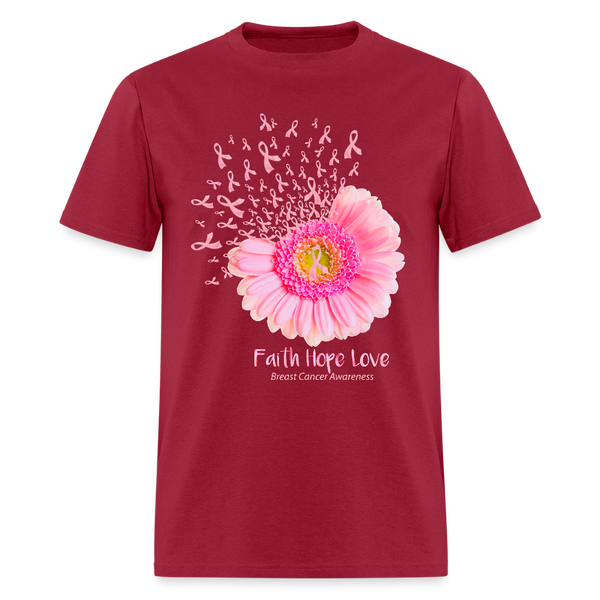 Faith Hope Love Sunflower Breast Cancer Awareness Month T Shirt - dark red