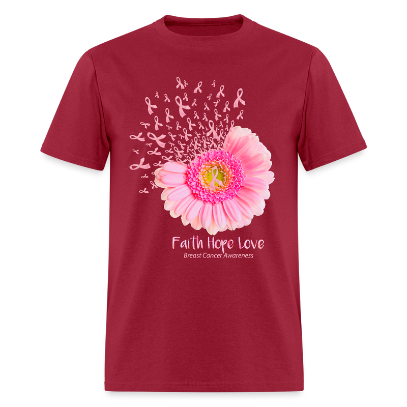Faith Hope Love Sunflower Breast Cancer Awareness Month T Shirt - dark red