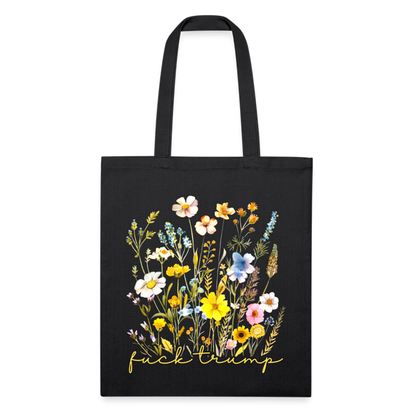 Subtle F Trump Flower Tote Bag - black