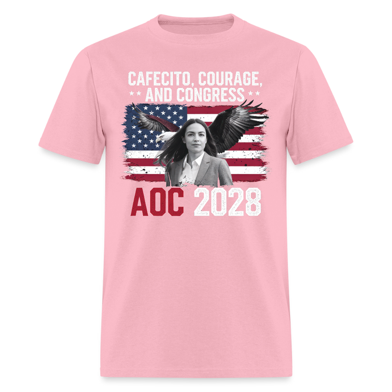 Cafecito Courage and Congress AOC 2028 T Shirt - pink