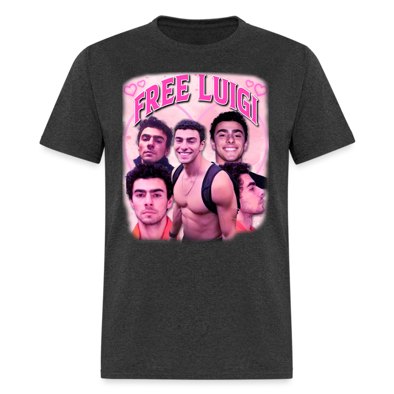 Free Luigi Heart T Shirt - heather black