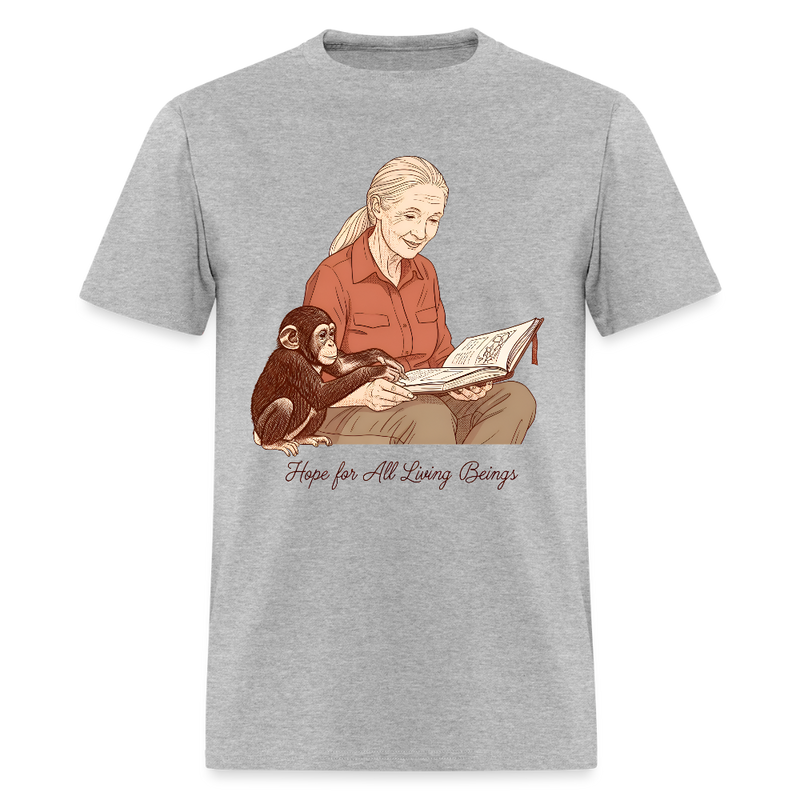 Jane Goodall Hope For All Living Beings T Shirt - heather gray
