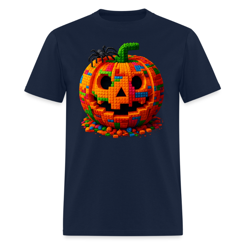 Halloween Pumpkin Bricks T Shirt - navy