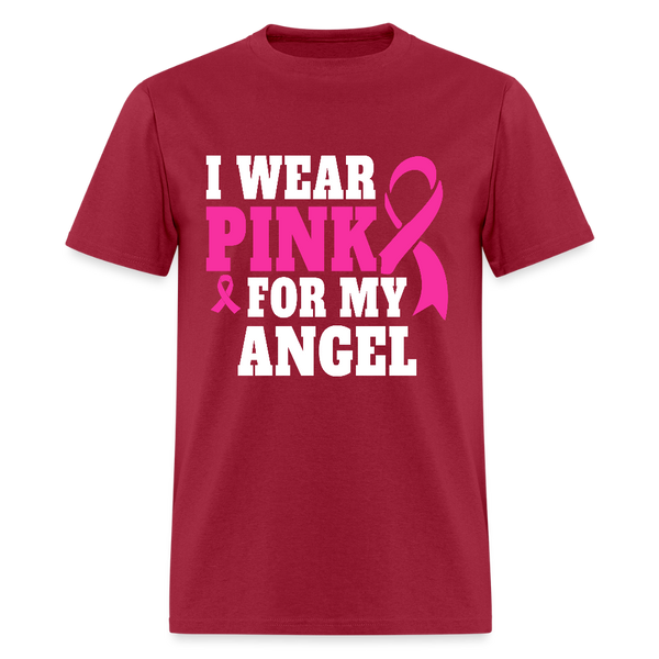 Breast Cancer Awareness Month Wear Pink For My Angel T Shirt - dark red