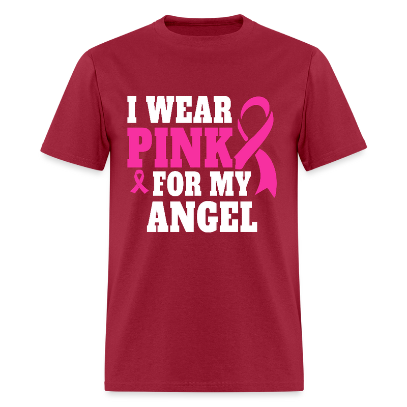Breast Cancer Awareness Month Wear Pink For My Angel T Shirt - dark red