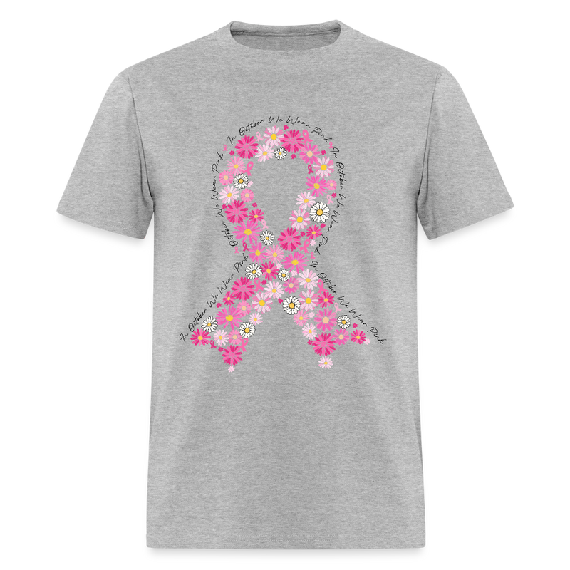 Pink Ribbon Daisy Breast Cancer Awareness Month T Shirt - heather gray