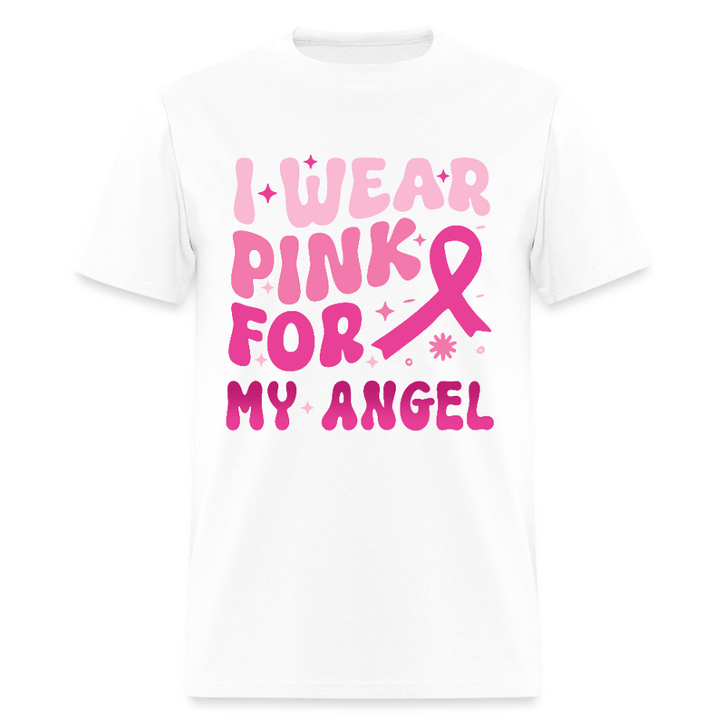 I Wear Pink For My Angel Breast Cancer Awareness Month T Shirt - white