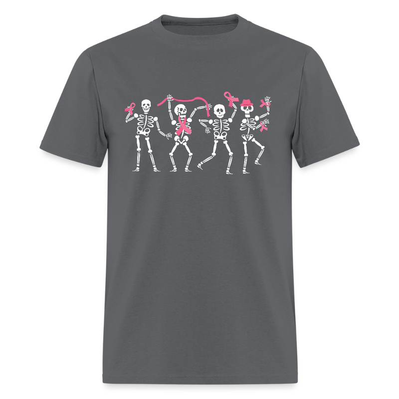 Dancing Skeletons Pink Ribbon Breast Cancer Awareness Month T Shirt - charcoal
