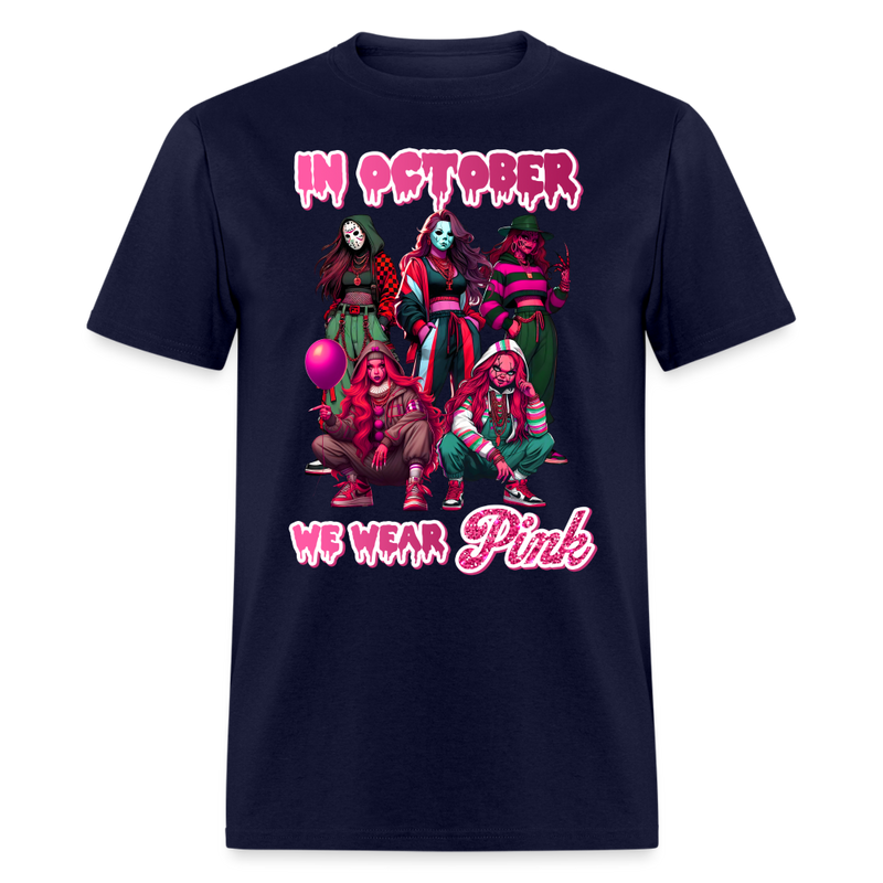 In October We Wear Pink T Shirt - navy
