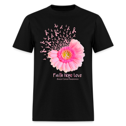 Faith Hope Love Sunflower Breast Cancer Awareness Month T Shirt - black