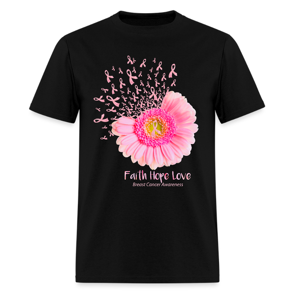 Faith Hope Love Sunflower Breast Cancer Awareness Month T Shirt - black