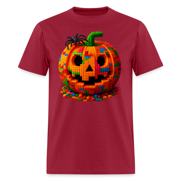 Halloween Pumpkin Bricks T Shirt - dark red