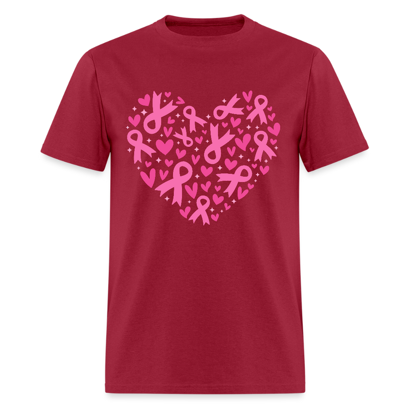 Heart Ribbons Breast Cancer Awareness Month T Shirt - dark red