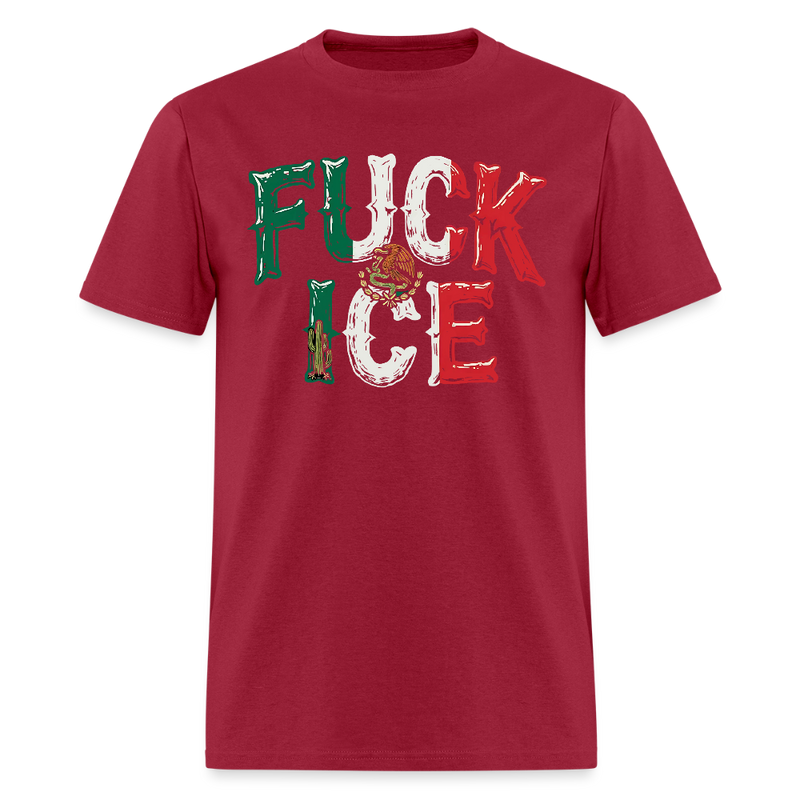 F*ck ICE Mexico Flag T Shirt - dark red