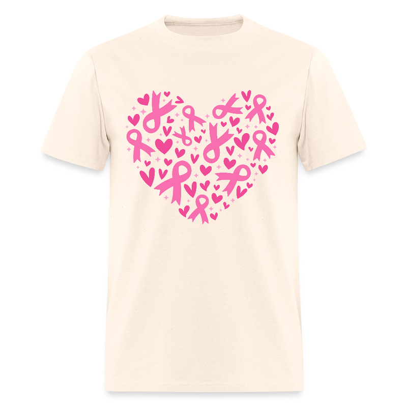 Heart Ribbons Breast Cancer Awareness Month T Shirt - natural