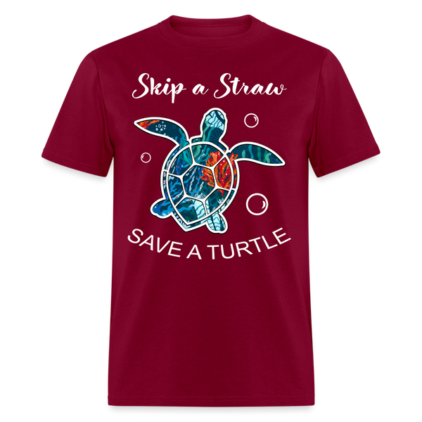 Skip A Straw Save A Turtle T Shirt - burgundy