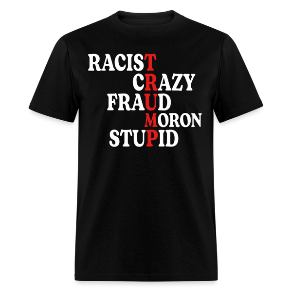 Racist Crazy Fraud Moron Stupid T Shirt - black