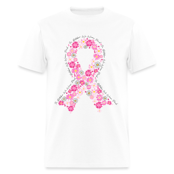 Pink Ribbon Daisy Breast Cancer Awareness Month T Shirt - white
