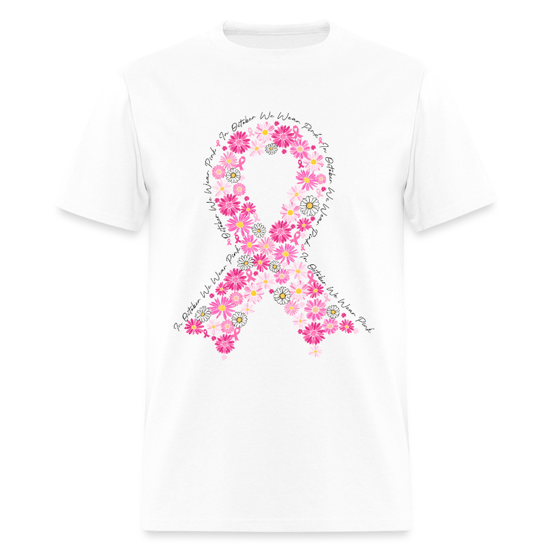 Pink Ribbon Daisy Breast Cancer Awareness Month T Shirt - white