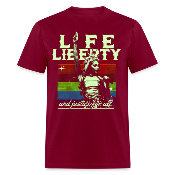 Life Liberty And Justice For All T Shirt - burgundy