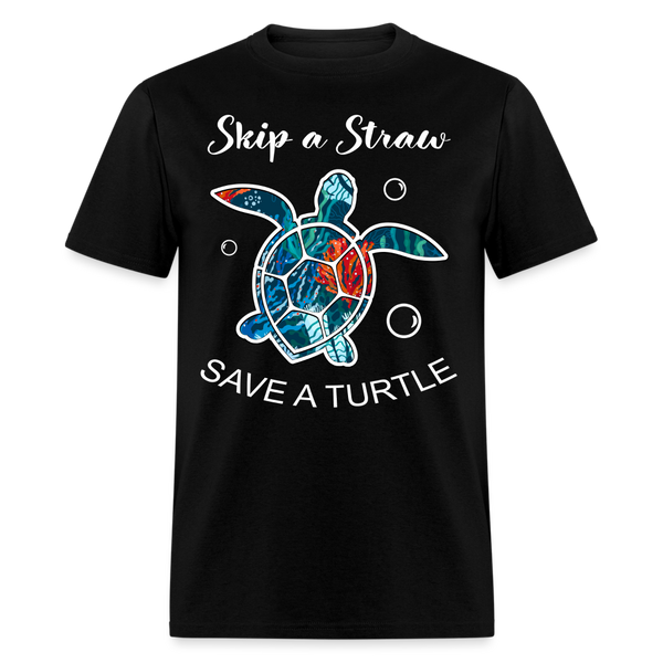 Skip A Straw Save A Turtle T Shirt - black