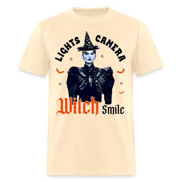 Lights Camera Witch Smile T Shirt - natural