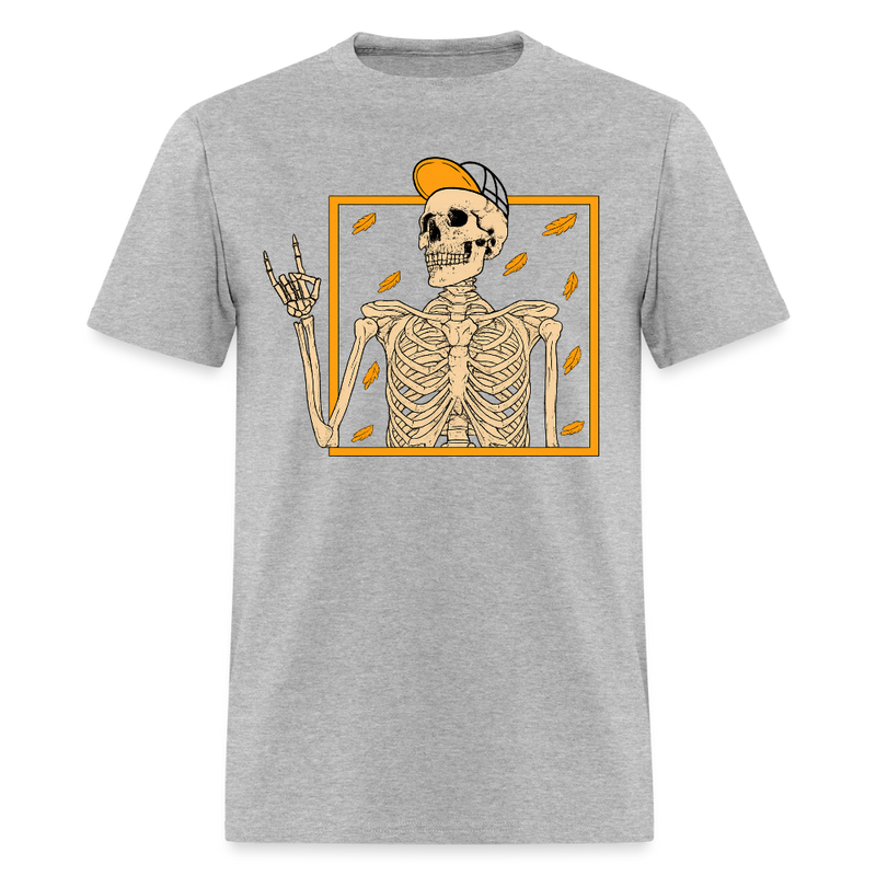 Skeleton Rock On Halloween T Shirt - heather gray