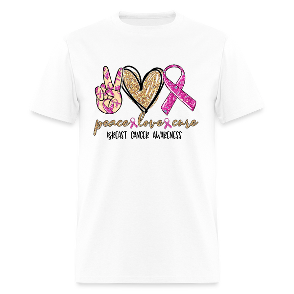 Peace Love Cure Breast Cancer Awareness Month T Shirt - white