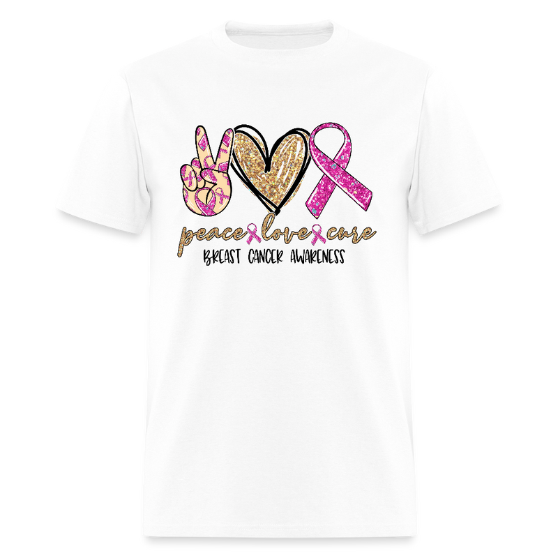 Peace Love Cure Breast Cancer Awareness Month T Shirt - white