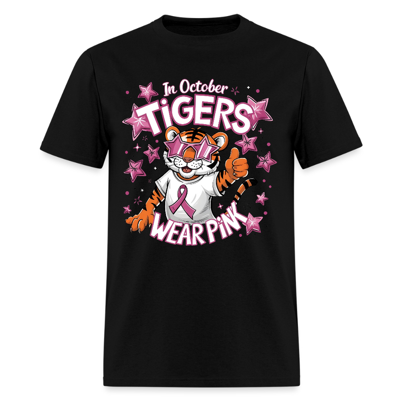 In October Tigers Wear Pink Breast Cancer Awareness Month T Shirt - black